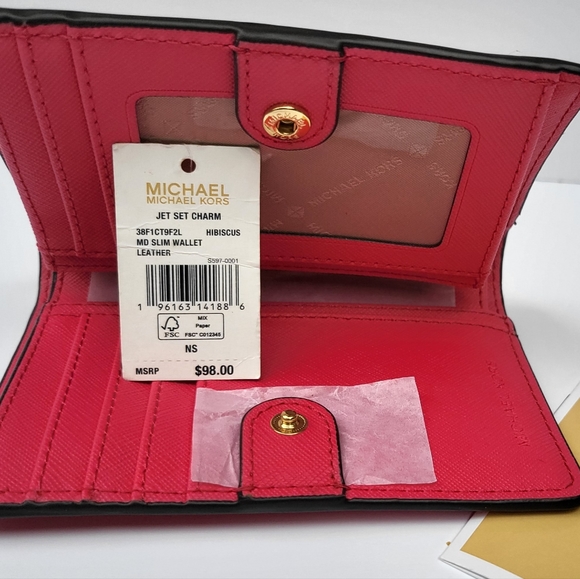 🆕️MICHAEL🌻KORS Jet Set Charm Hibiscus MD Slim Wallet Leather - Picture 7 of 11